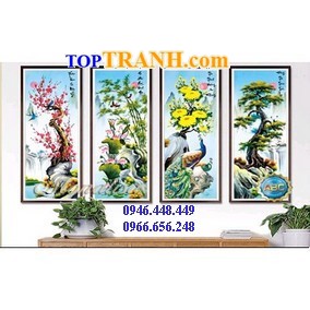 Tranh thêu tùng cúc trúc mai